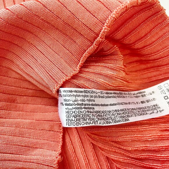 Zara Orange Ribbed Long Sleeve Crop Top Crewneck Fitted Stretch - Size Small - Picture 4 of 6